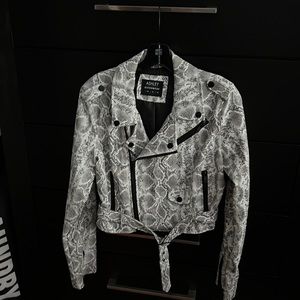 Faux leather animal print crop jacket